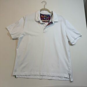Robert Graham White‎ Cotton Polo Shirt L Bold Skull Collar Trim